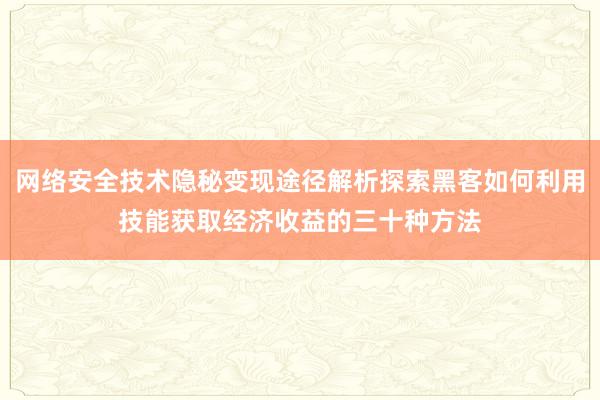 网络安全技术隐秘变现途径解析探索黑客如何利用技能获取经济收益的三十种方法