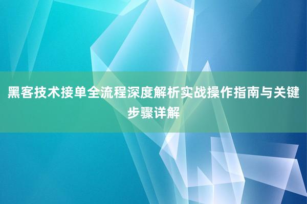 黑客技术接单全流程深度解析实战操作指南与关键步骤详解